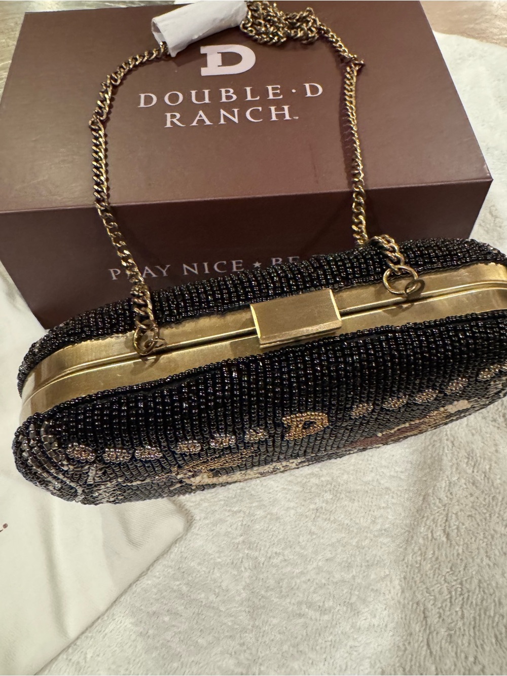 Double D Ranch Black Beaded Roadrunner Evening Clutch with Shoulder Strap - Picture 6 of 10
